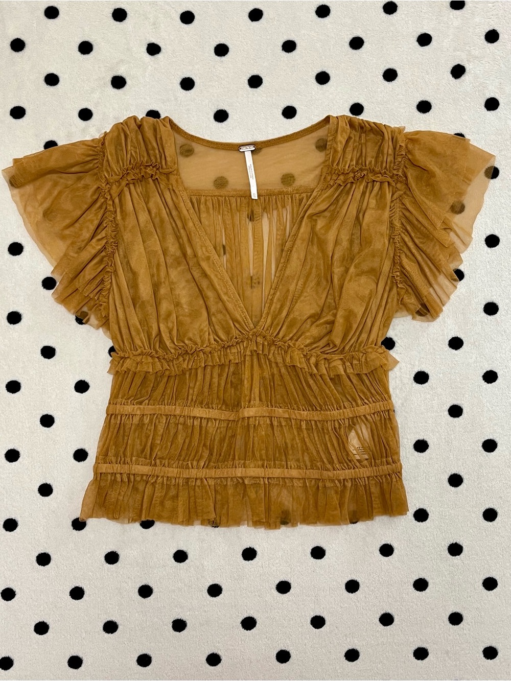 Free People Making Me Smile Sheer Plunge Smocked Peplum Top Size XS